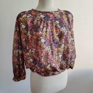 Vintage 70s Pullover Floral Blouse / Flowy / Size Small